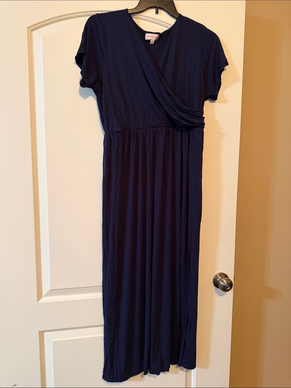 Elegant Navy Blue Wrap-Style Maxi Dress